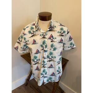 Haband Men’s Short Sleeve Button Down Shirt American Flag Boating Themed Medium